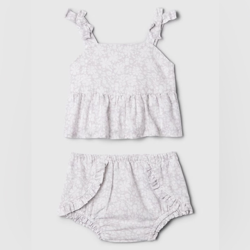 Like New Baby Gap Linen Blend Two Piece Summer Floral Outfit, 3-6 months